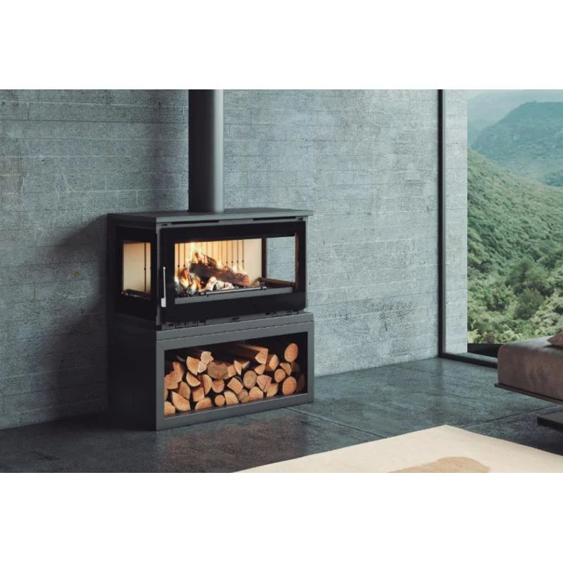 Poêle à Bois Raccordable 3 Vitres avec Bûcher – FIREMATIC Calgary-L 13,5 kW