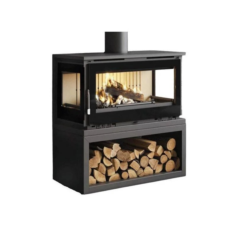 Poêle à Bois Raccordable 3 Vitres avec Bûcher – FIREMATIC Calgary-L 13,5 kW