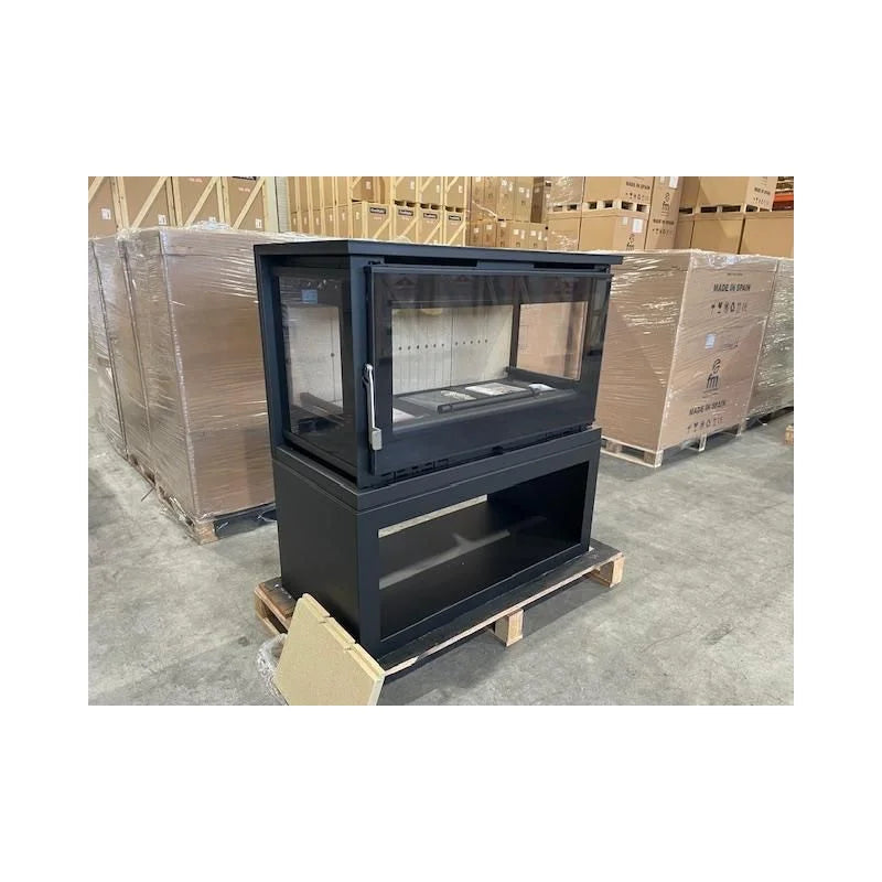 Poêle à Bois Raccordable 3 Vitres avec Bûcher – FIREMATIC Calgary-L 13,5 kW